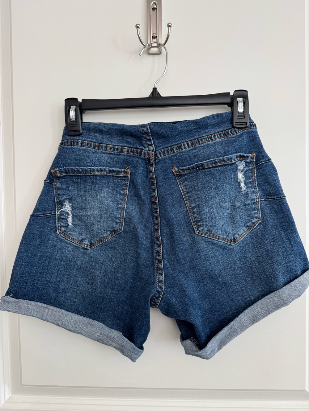 S.O.N.G. Maternity Blue Distressed Denim Shorts Stretch 5-Pocket - Picture 5 of 6